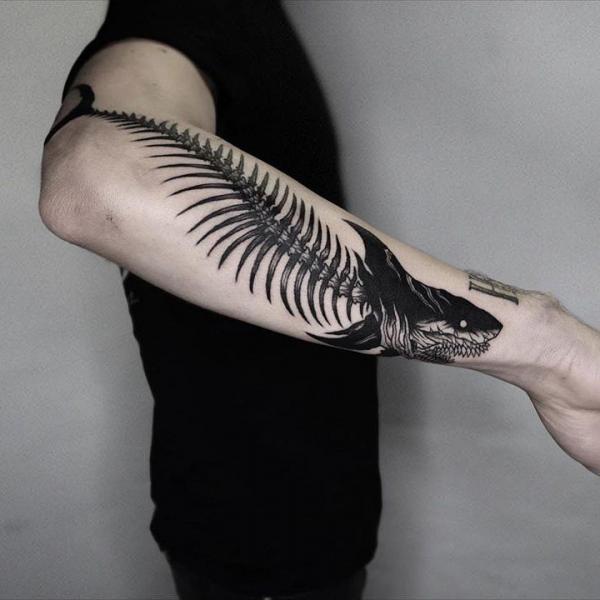 Shark skeleton tattoo black and white