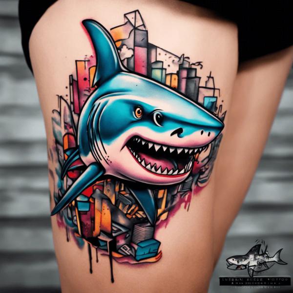 Shark thigh tattoo