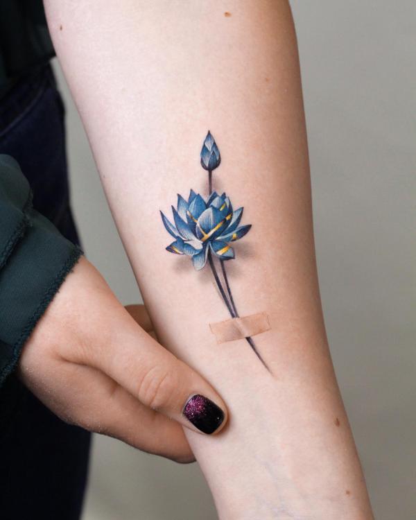 Small blue lotus tattoo