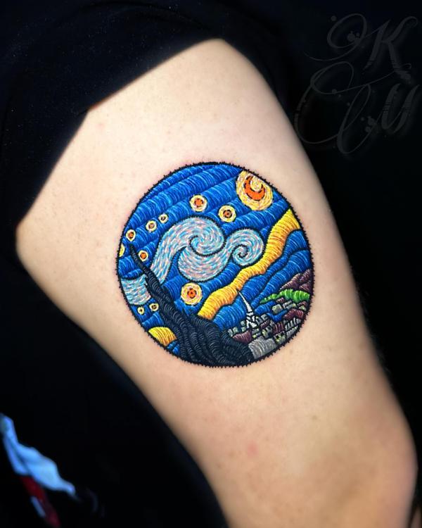 Starry night circle tattoo