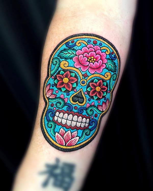 Sugar skull embroidery tattoo