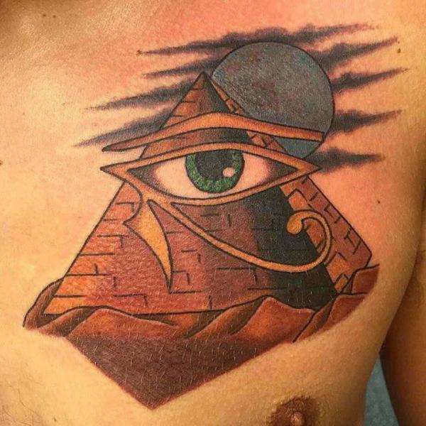 Traditional Eye of horus and Pyramid tattoo