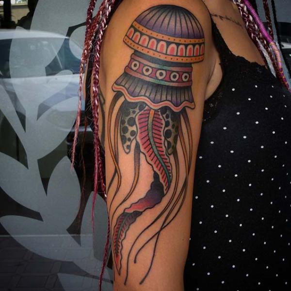 Traditional Jellyfish arm tattoo for women