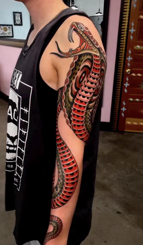 Traditional cobra tattoo sleeve