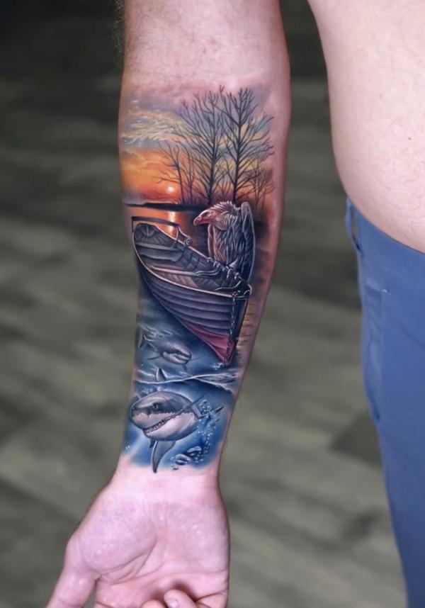 Two Sharks boat and an osprey