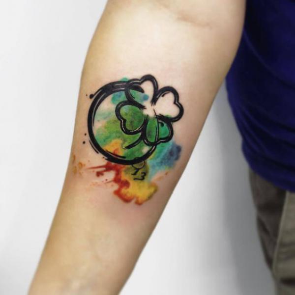 Watercolor Four leaf clover tattoo