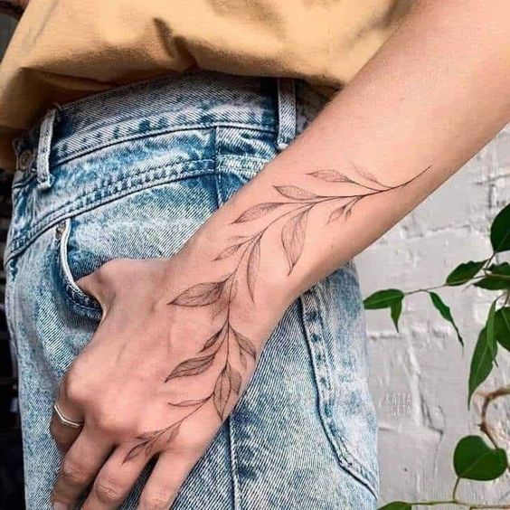 Willow leaves wrist tattoo