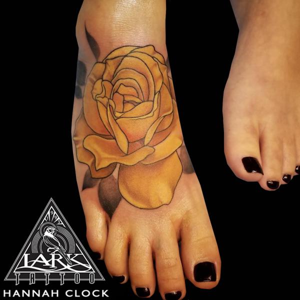 Yellow rose foot tattoo