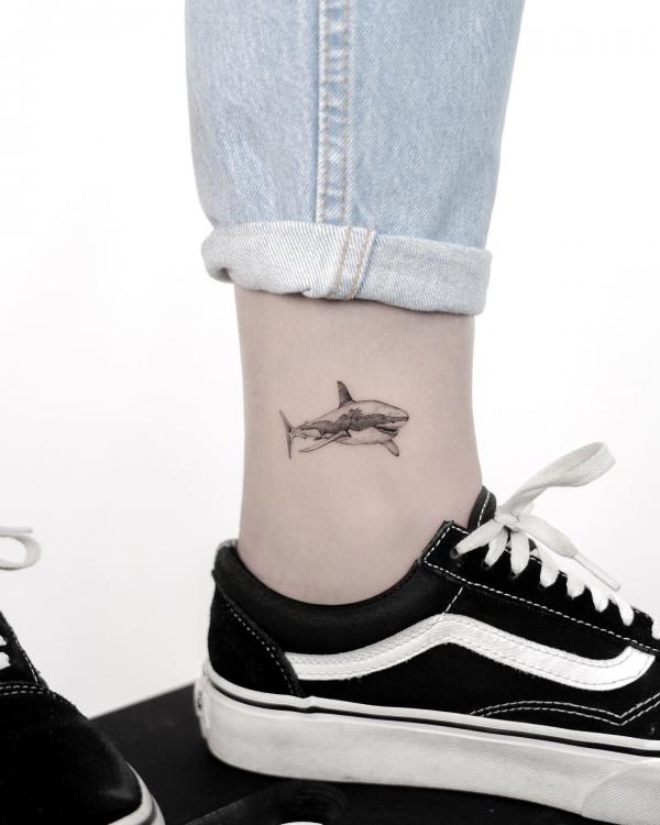 shark ankle tattoo