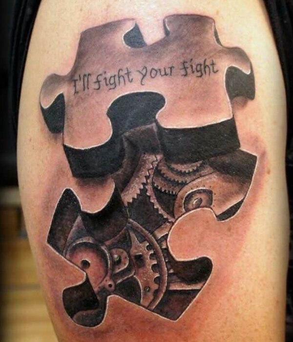 3D puzzle Mechanic tattoo with words Ill fight for fight