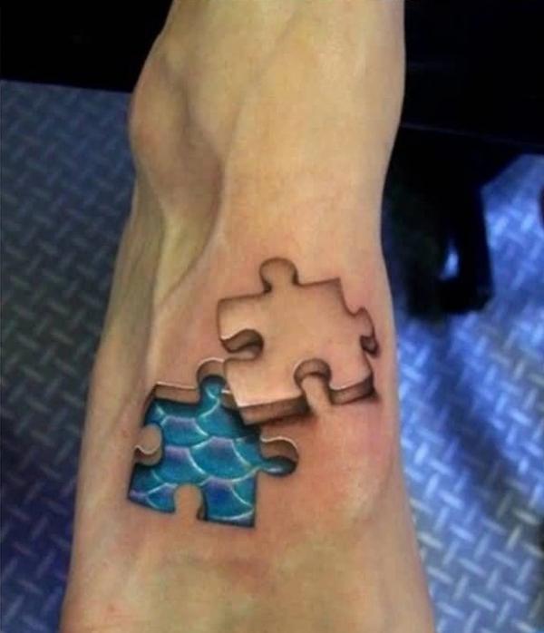 3d missing puzzle foot tattoo
