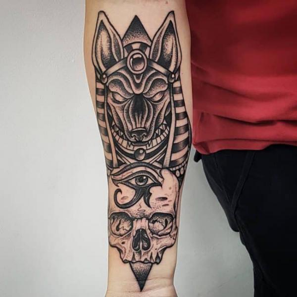Anubis Eye of Ra and skull tattoo