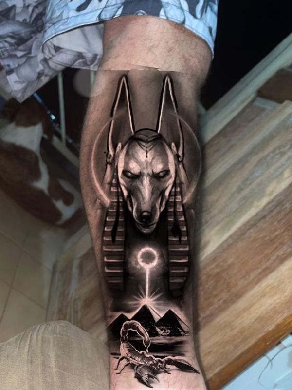 Anubis Pyramids and scorpion tattoo