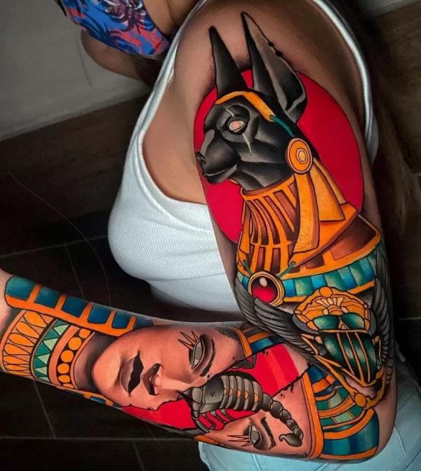 Anubis and Cleopatra full sleeve Tattoo