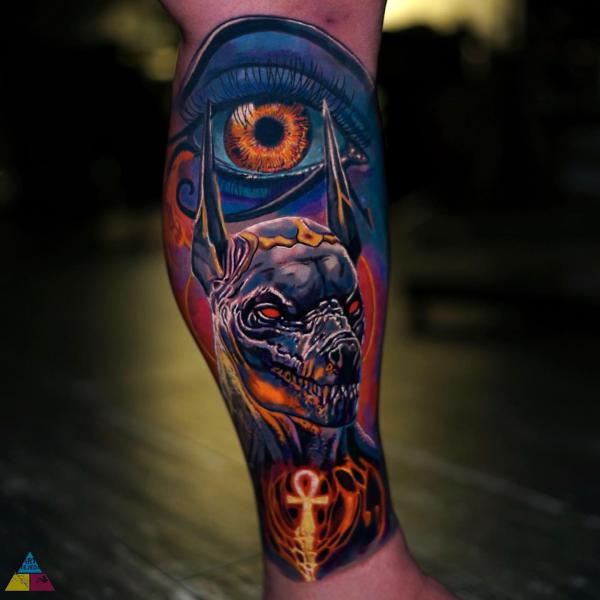 Anubis and Eye of Ra tattoo