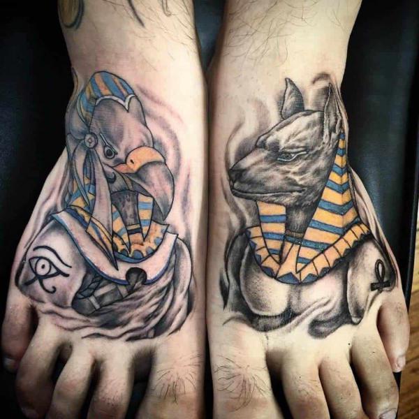 Anubis and Horus feet tattoo