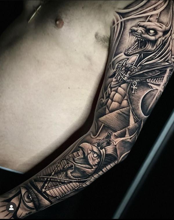 Anubis and Horus full sleeve tattoo