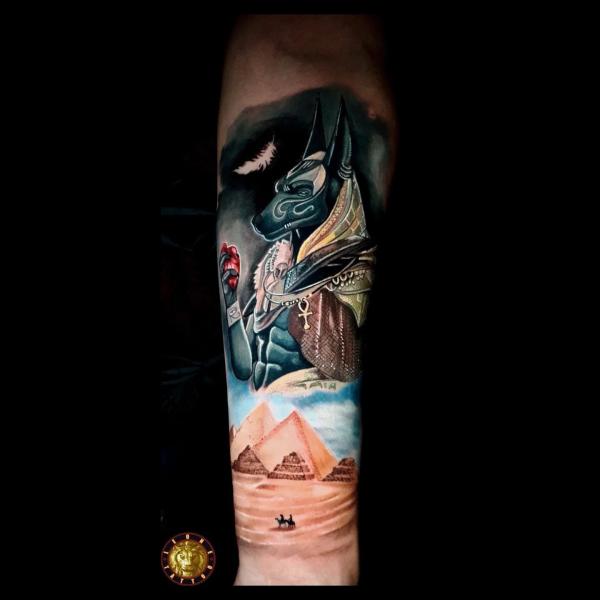 Anubis and Pyramids tattoo
