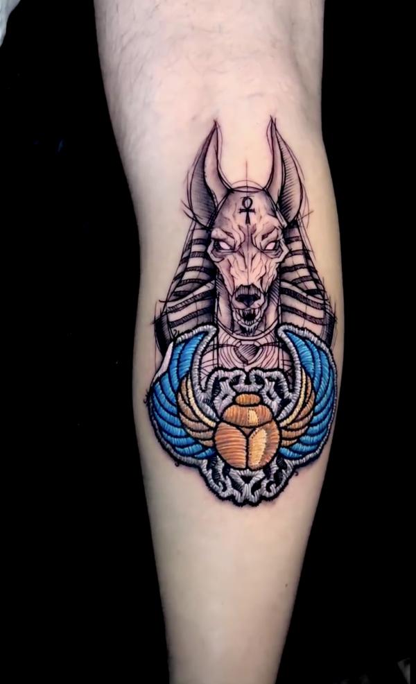 Anubis and Scarab Beetle patch tattoo