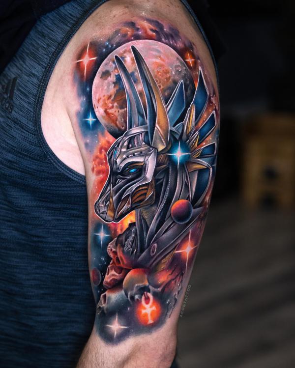 Anubis and space tattoo