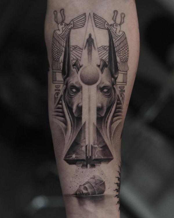 Anubis and the souls of the dead tattoo