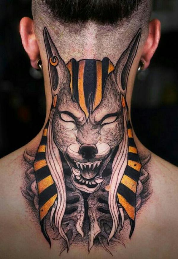 Anubis neck tattoo