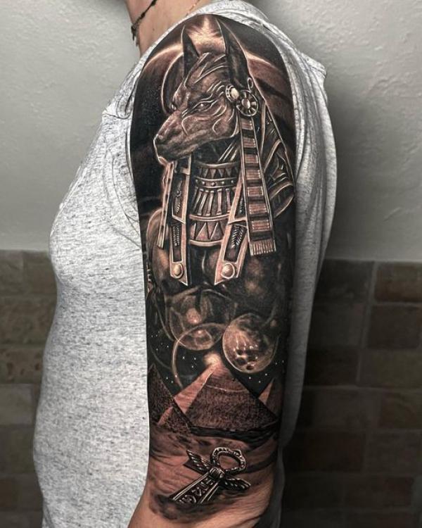 Anubis warrior and Ankh tattoo