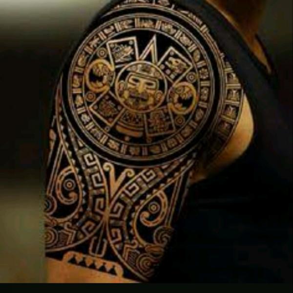 Aztec calendar tribal tattoo