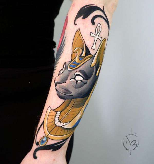 Bastet and Ankh tattoo