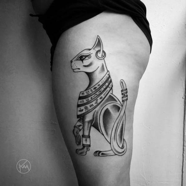 Bastet with Hieroglyphics tattoo