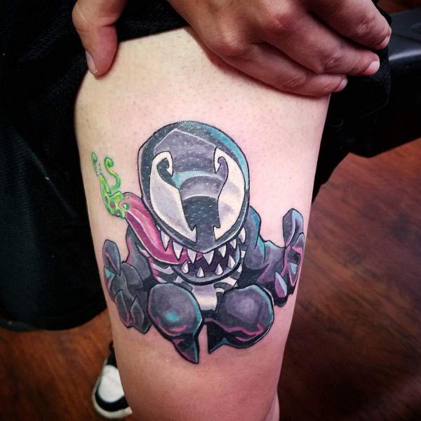Chibi Venom thigh tattoo
