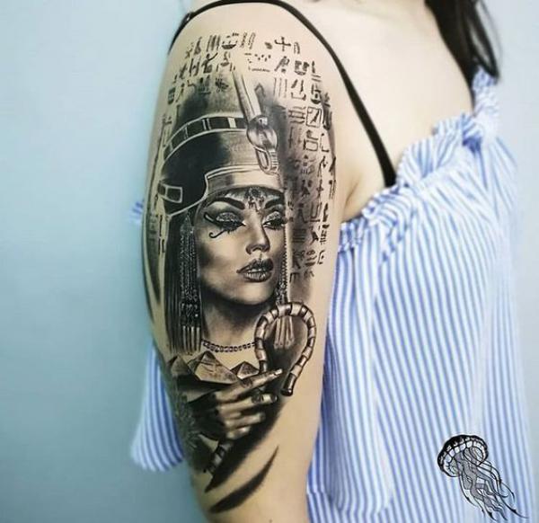 Cleopatra and Hieroglyphics tattoo