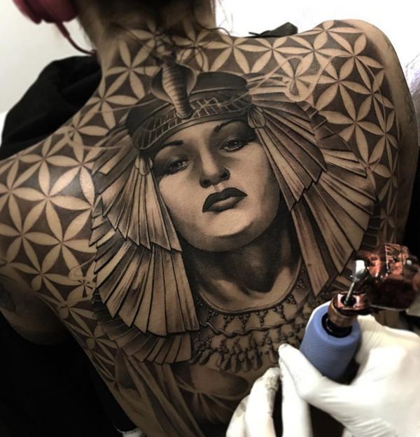 Cleopatra and flower of life tattoo