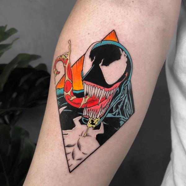 Colored geometric venom tattoo
