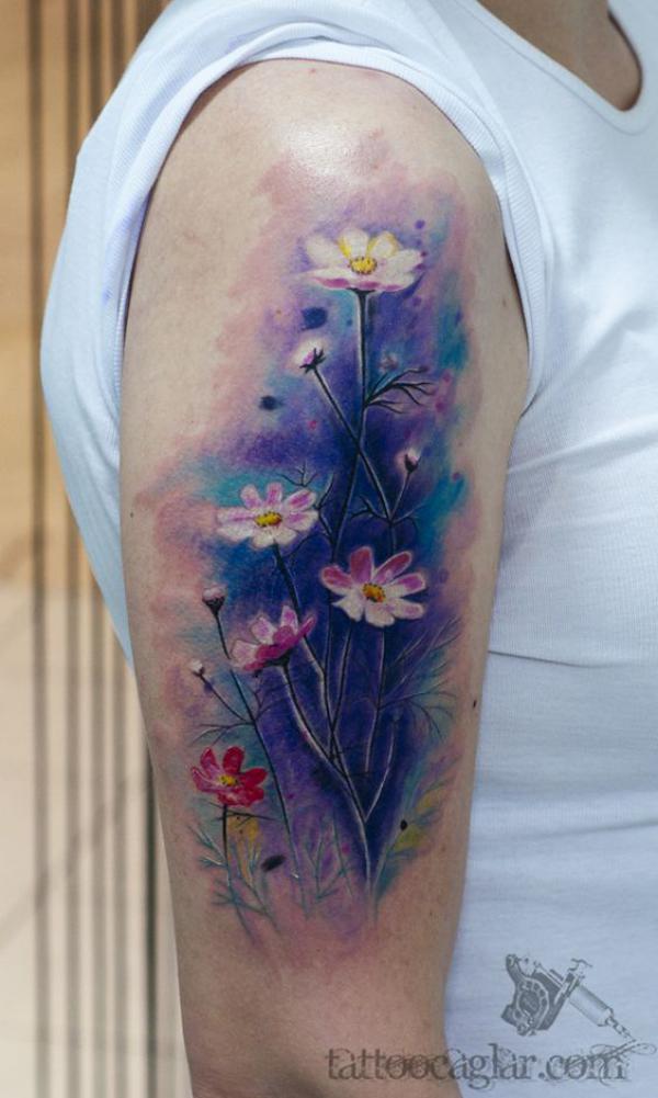 Daisy watercolor tattoo half sleeve