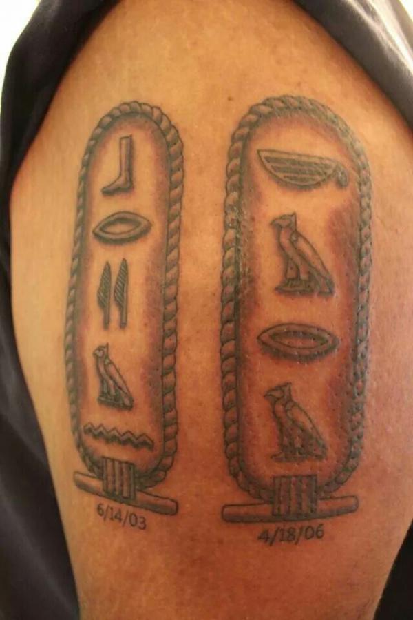 Double Cartouche Hieroglyphics tattoo with dates