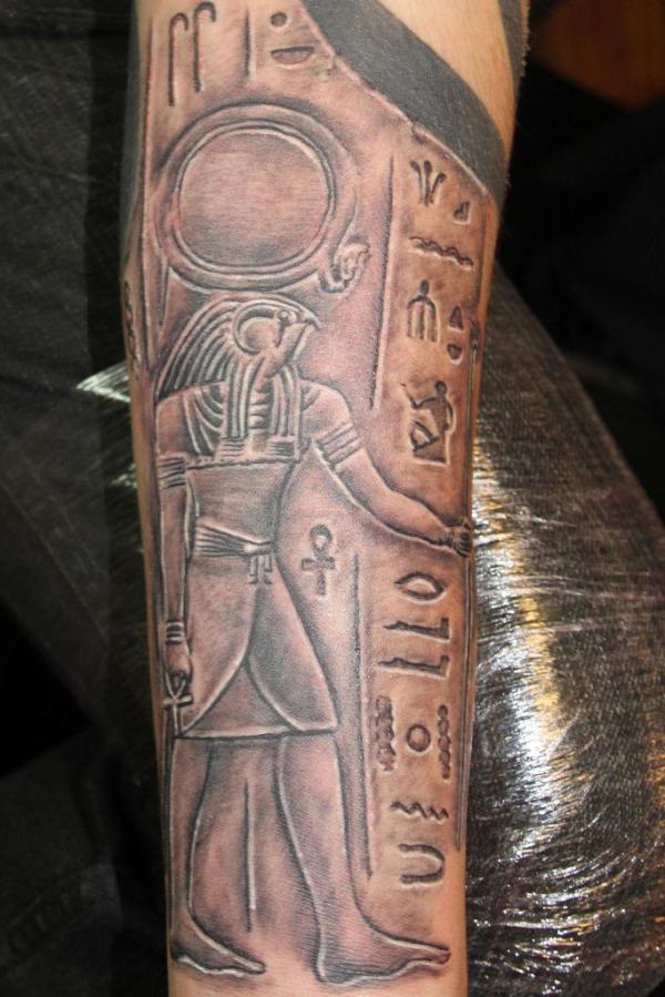 Egyptian God Ra with Hieroglyphics tattoo
