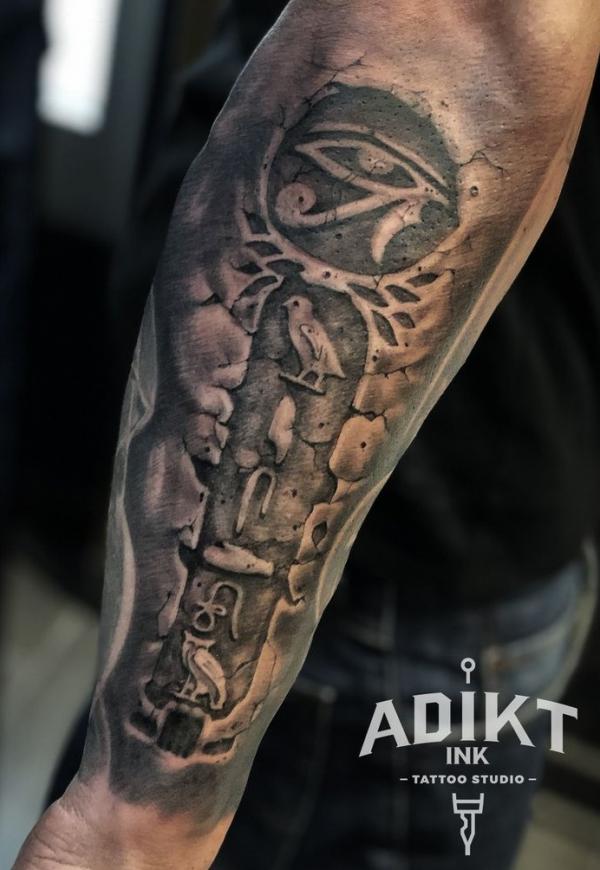 Eye of Ra and Cartouche Hieroglyphics tattoo