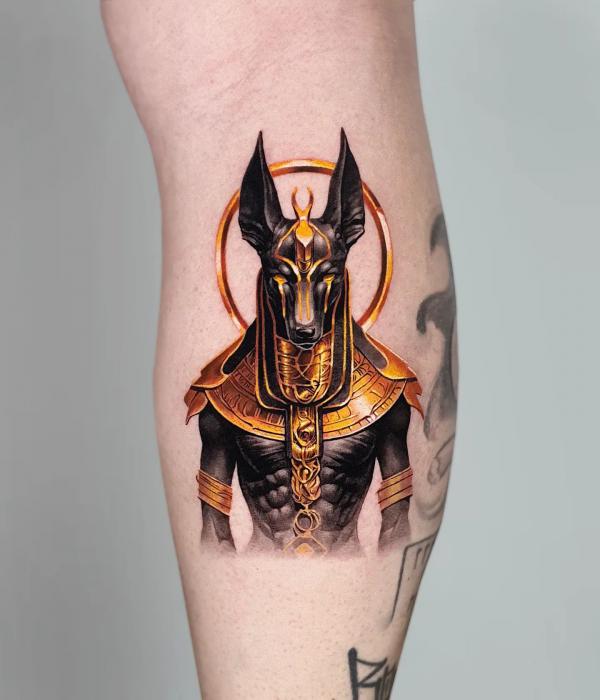 Golden Anubis tattoo