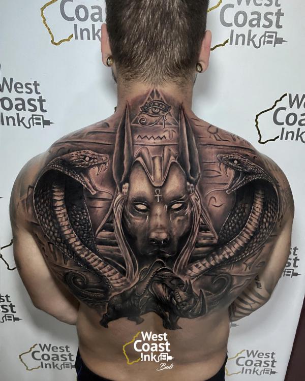 Gothic Anubis and cobra tattoo