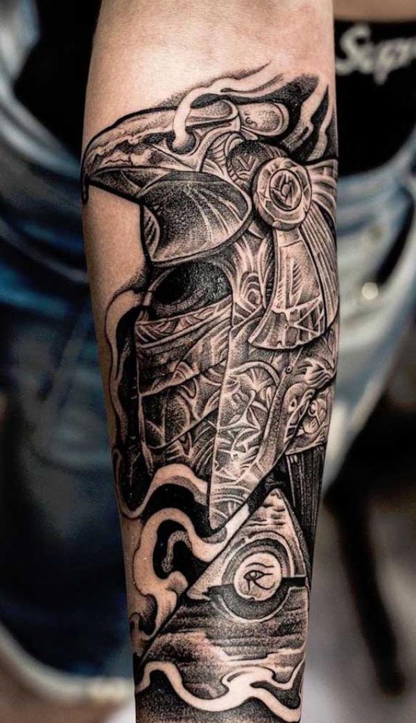 Horus and Pyramids dotwork tattoo