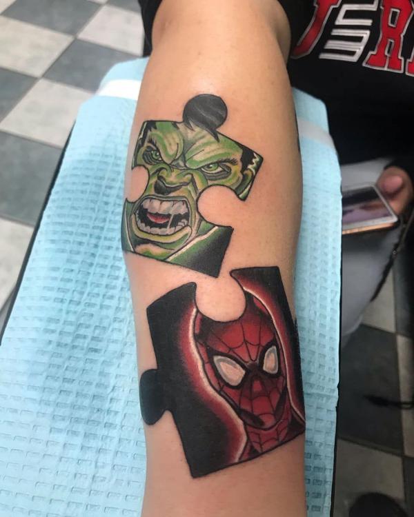 Hulk and spider-man puzzles tattoo