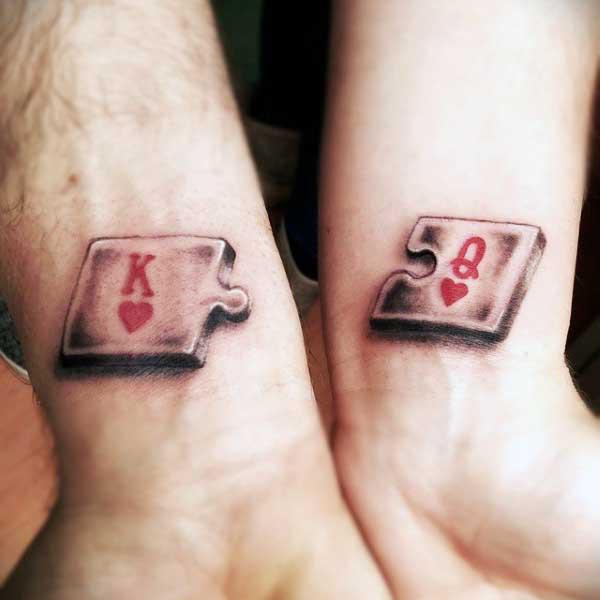 King and Queen of Hearts puzzle couple tattoo on wrist