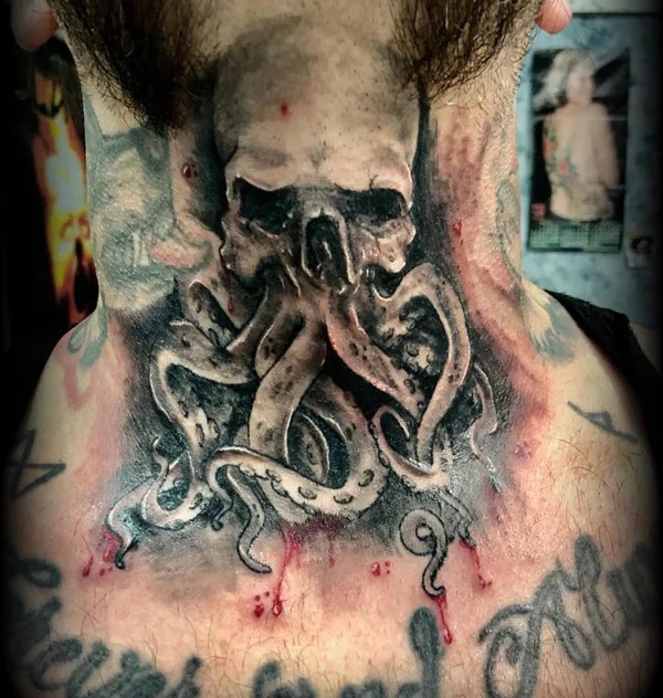 Kraken neck tattoo