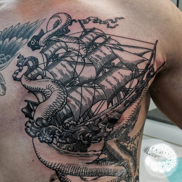 Kraken ship chest tattoo