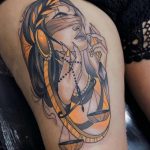 Neo traditional Scales of justice thigh tattoo
