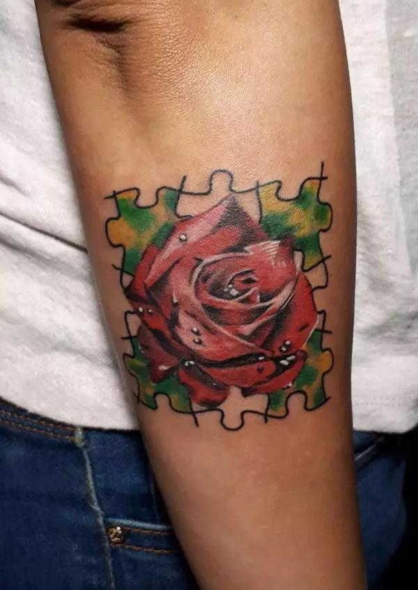 Puzzle rose tattoo