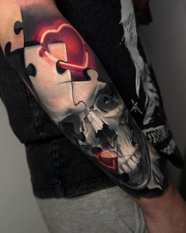 Puzzle skull tattoo