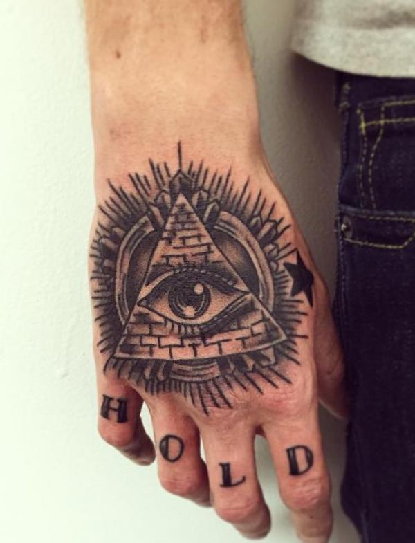 Pyramid all seeing eye hand tattoo