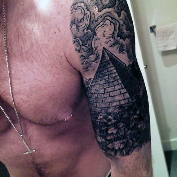 Pyramid with clouds half sleeve tattoo